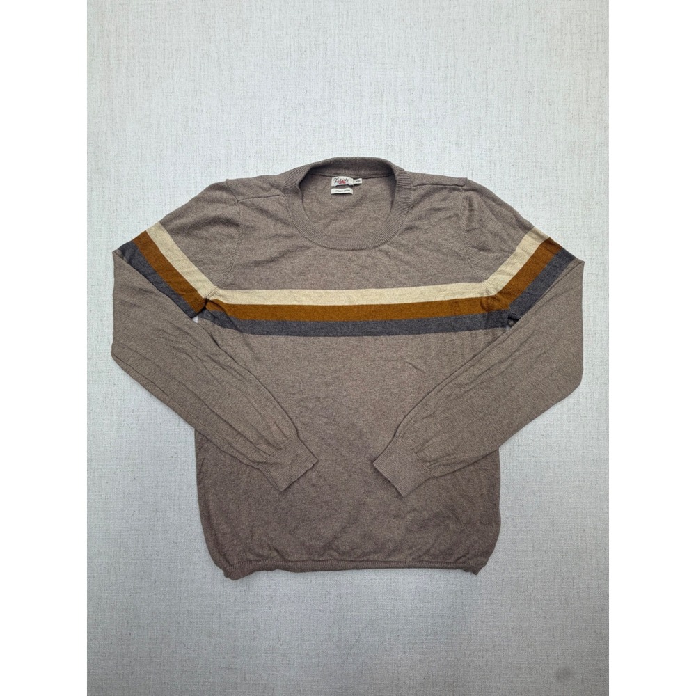 Faherty Brand Mens Brown Striped Organic Cotton Cashmere Crewneck Sweater M